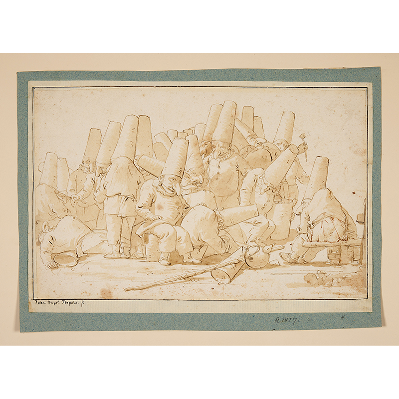 Giovanni Battista Tiepolo (Italian1696-1770), ‘A group of Punchinelli’, Pen, ink and wash