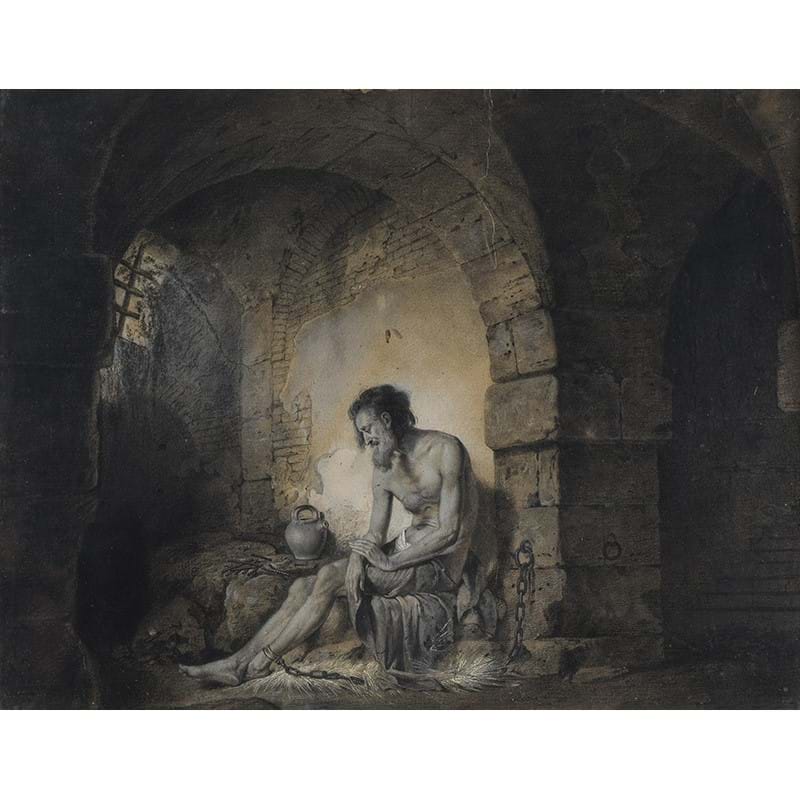 Josiah Boydell (British 1752-1817), ‘The Captive, from Sterne’, Charcoal, chalk and watercolour