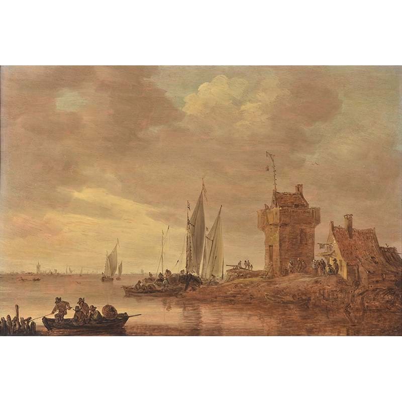 Jan Josefsz. van Goyen (Dutch 1596-1656), ‘An estuary landscape on the Rhine with square tower and tall gallows signal’, Oil on panel