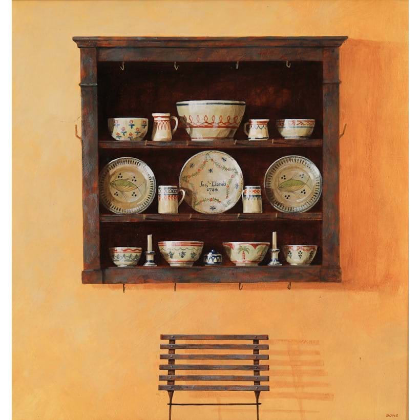 Inline Image - Lot 268: λ Ron Bone (British 1950-2011), 'Painted shelves', Oil on board | Est. £150-250 (+ fees)