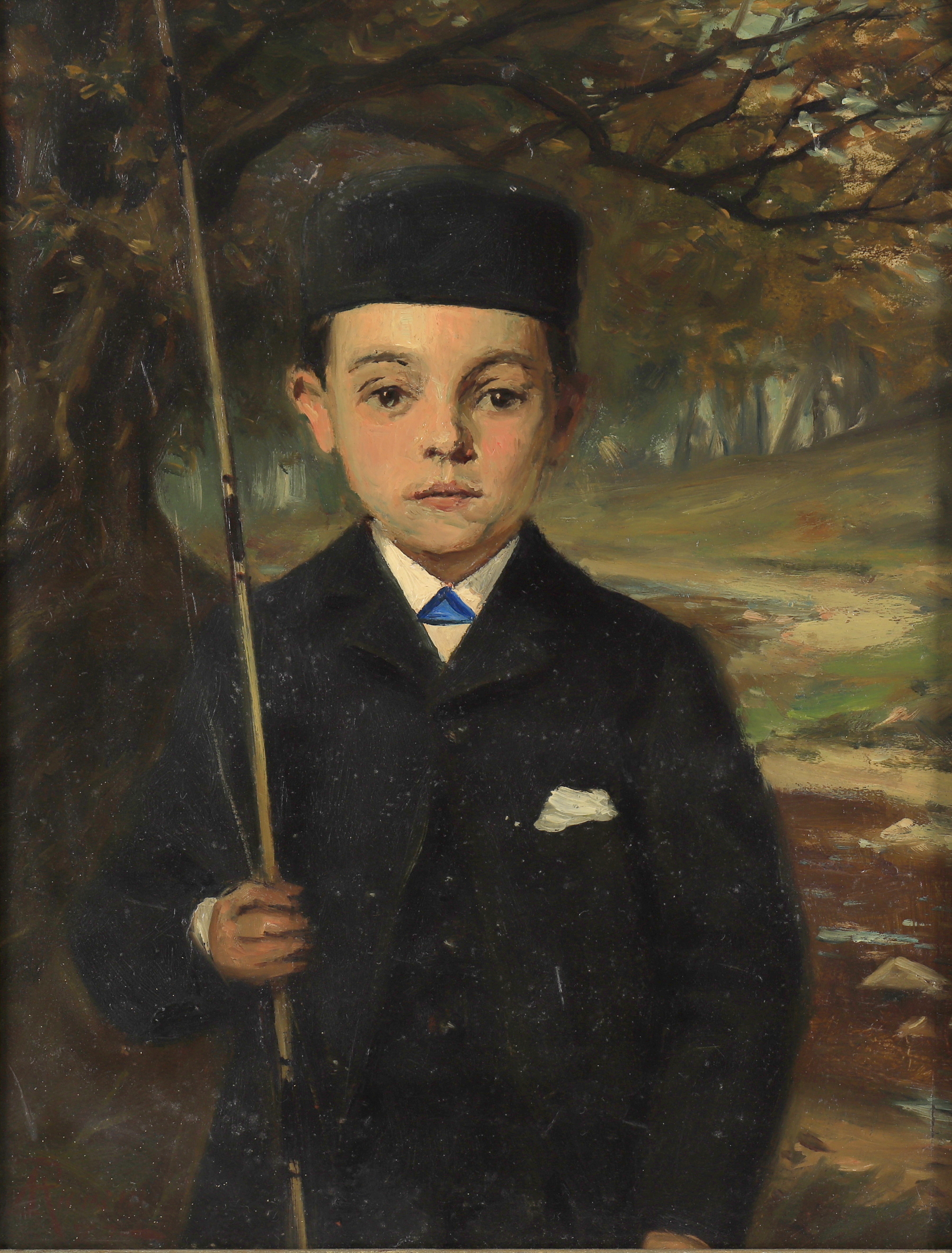 Inline Image - Lot 143: Scottish School, circa 1887, 'The Young Angler', Oil on board | Est. £150-200 (+ fees)