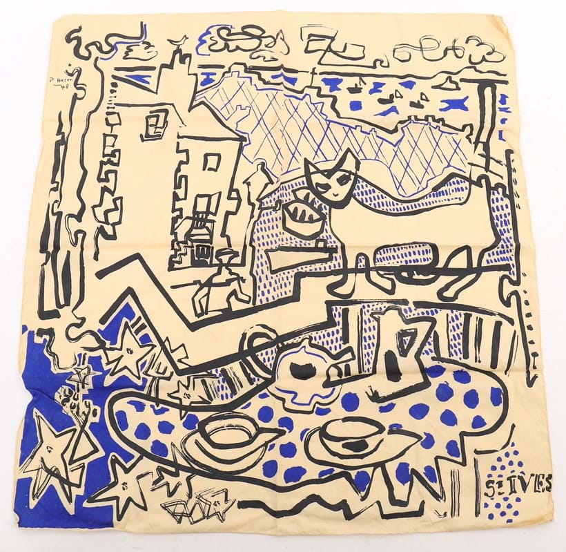 Inline Image - Lot 4: λ Patrick Heron (British 1920-1999), 'St Ives scarf', Silk scarf | Est. £200-300 (+ fees)