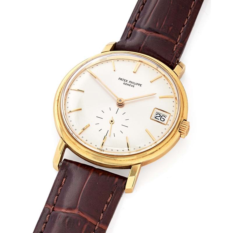 Patek Philippe, Calatrava, ref. 3445, a gold coloured wrist watch, no. 324619, circa 1970, automatic movement