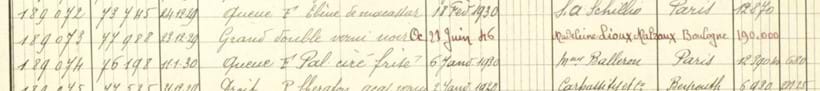 Inline Image - Archive entry showing the purchase of this piano by Madeleine Lioux Malraux in 1946 for the sum of 190,000 French Francs.