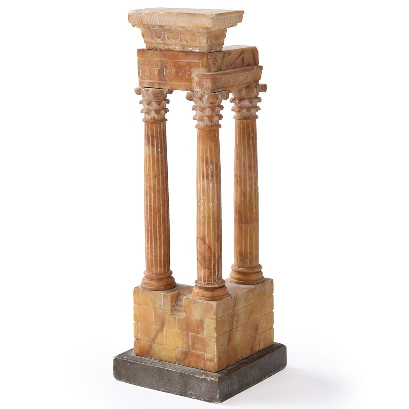 Inline Image - Lot 514: An Italian alabaster model of the Temple of Vespasian, Rome, 19th century | Est. £800-1,000 (+ fees)