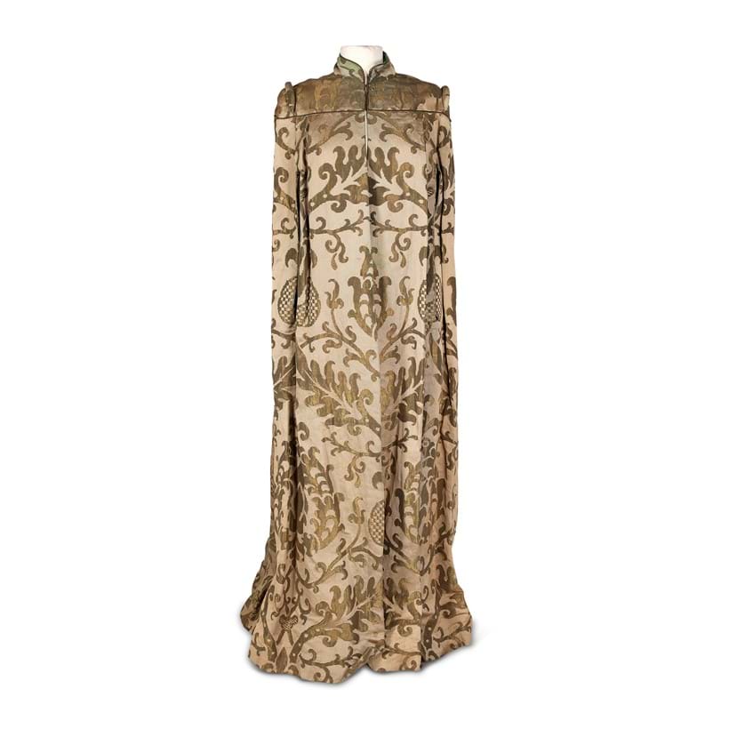 Inline Image - A celadon green silk and gilt metal brocade full length evening cape, possibly by Madame Astier | Est. £80-120 (+ fees)