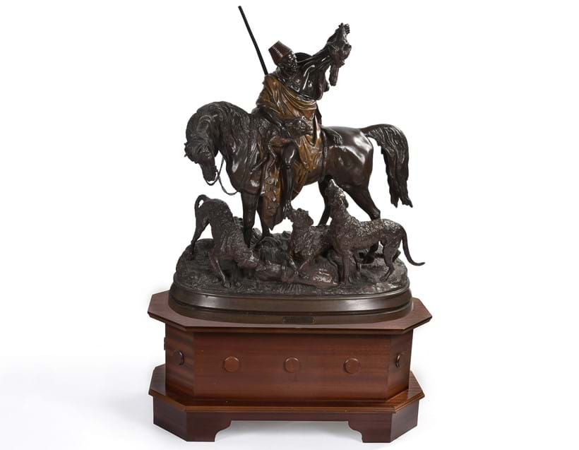 Inline Image - Lot 378: Arthur Waagen (German, 1833-1898), bronze group 'Kabyle au retour de la chasse (The Berber Hunter)', late 19th century | Est. £10,000-15,000 (+ fees)