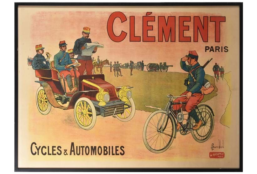 Inline Image - Lot 155: Louis Charles Bombled (French, 1862-1927), 'Clement Paris. Cycles and Automobiles', Printed by Kossuth & Cie, Paris, 1905 | Est. £800-1,200 (+ fees)