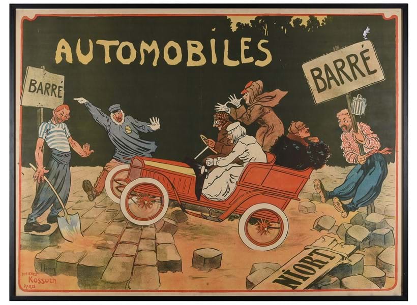 Inline Image - Lot 162: Walter Thor (German, 1870 - 1929), 'Automobiles Barre, Niort', printed by Afiche Kossuth, Paris, ca. 1910 | Est. £800-1,200 (+ fees)