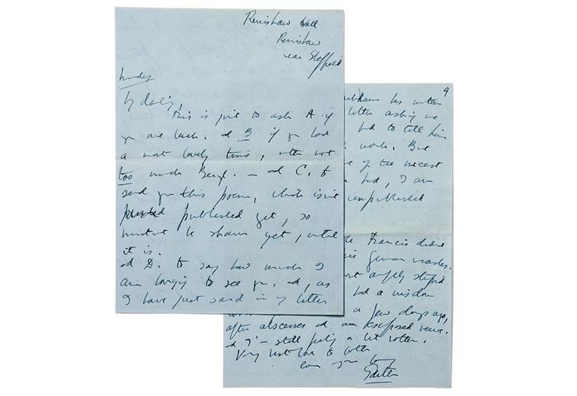 Inline Image - EDITH SITWELL. (1887 1964). Autograph Letter to Sacheverell Sitwell, Renishaw Hall, (c. 1947).   An autograph letter from Edith Sitwell to her youngest brother Sacheverell | Est. £150-200 (+ fees)