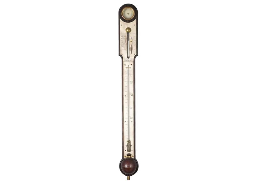Inline Image - Lot 35: A fine George III mahogany bayonet-tube mercury stick barometer with large scale thermometer, Nairne and Blunt, London, circa 1780 | Est. £2,500-3,500 (+ fees)