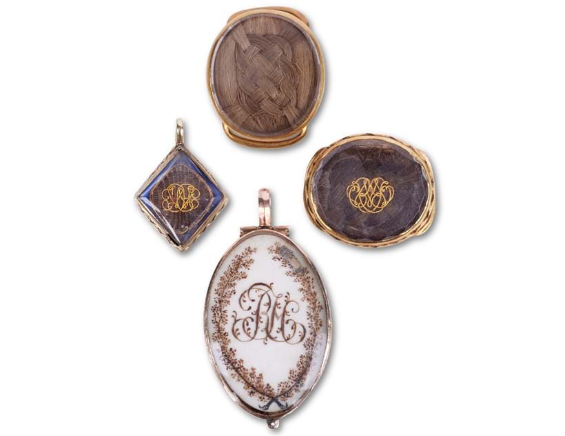 Inline Image - A collection of four eighteenth century hairwork jewels, circa 1700 and 1780 | Est. £600-800 (+ fees)