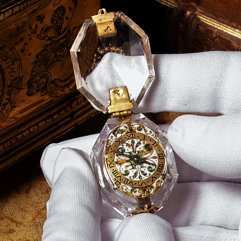 An Important Charles I Gold and Champlevé Enamel Mounted Rock Crystal Pendant Watch | Fine Clocks, Barometers & Scientific Instruments | 10 September 2026