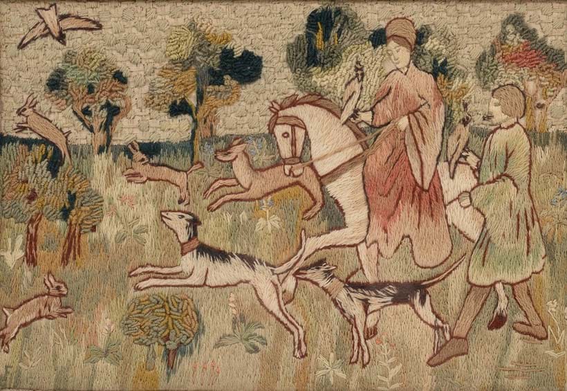 Inline Image - Lot 84: Attributed to Lucy Faulkner, a needlework panel, late 19th century | Est. £200-300 (+ fees)