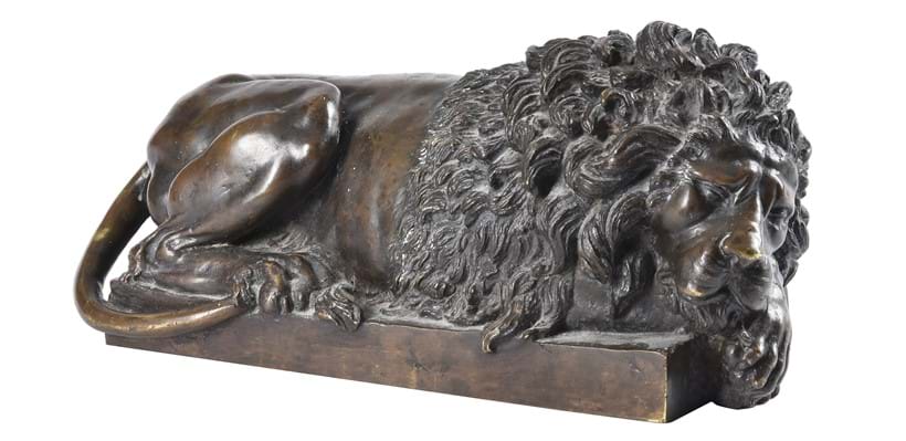 Inline Image - Lot 409: After Antonio Canova (Venetian 1757-1822), A bronze model of a recumbent lion, 19th century | Est. £300-500 (+ fees)
