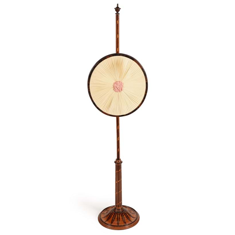 Inline Image - Lot 605: A George III specimen hardwood pole-screen, in Hepplewhite taste, circa 1800 | Est. £300-500 (+ fees)