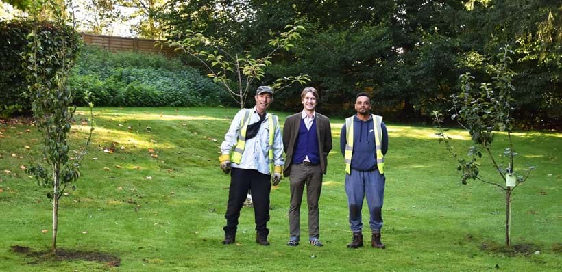 Inline Image - Pictured here during the planting are Ashley Matthews from Dreweatts alongside our gardeners Jon and Alex.