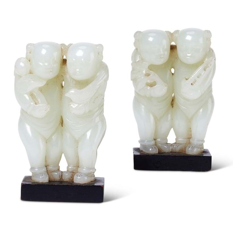 Inline Image - Lot 179: A pair of Chinese jade groups of Boysqing Dynasty, 18th / 19th century | £22,500