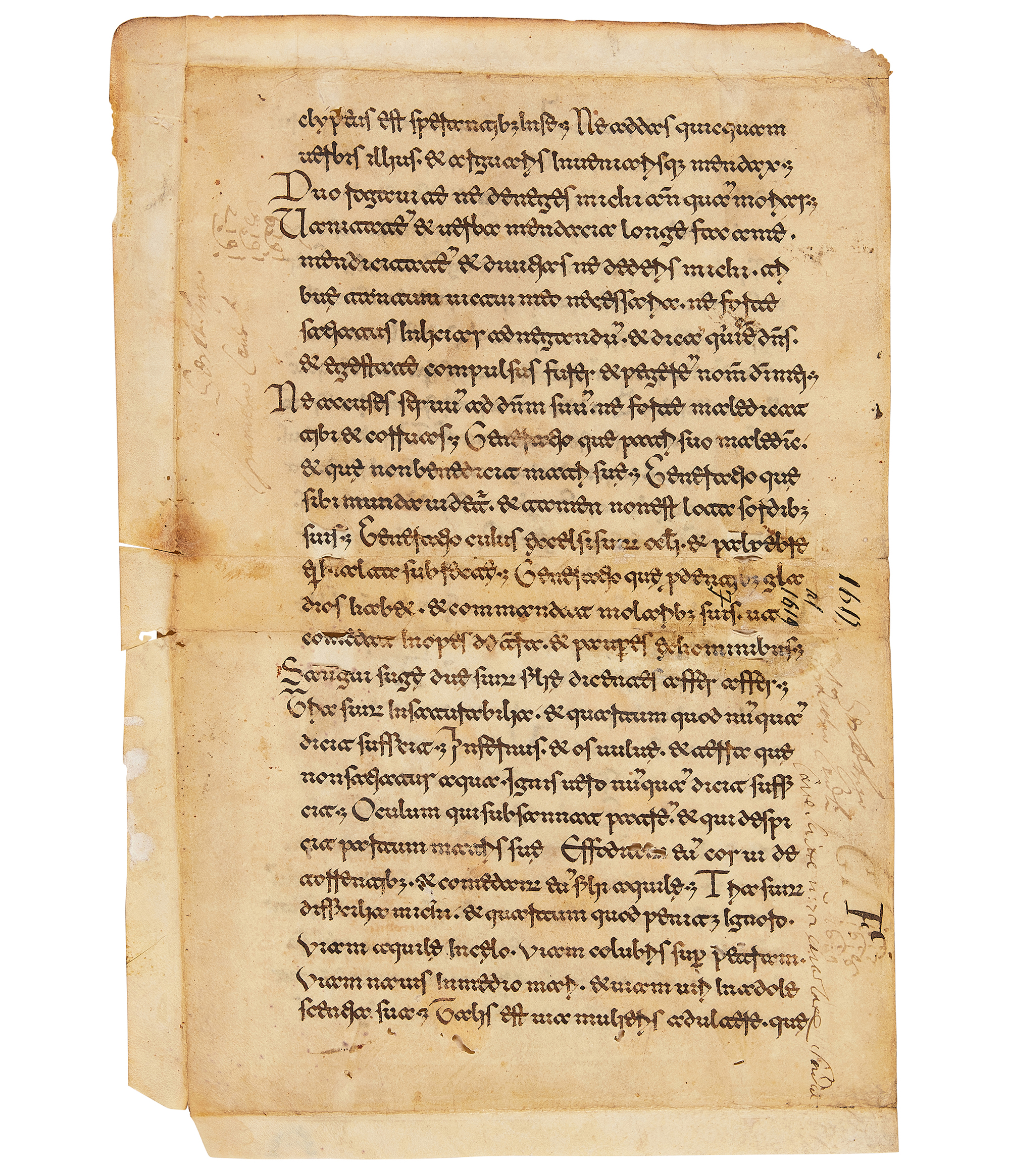 Inline Image - Lot 9: Ɵ Leaf from a Bible, with Proverbs 29:15-30:20, manuscript in fine Montecassino Beneventan minuscule, in Latin, on parchment [central Italy, c. 1200] | Est. £4,000-6,000 (+ fees)