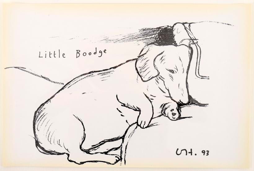 Inline Image - Lot 241: After David Hockney, Little Boodge (detail), 1993, Exhibition Poster, 1853 Gallery, Salts Mill, Yorkshire | Est. £300-500 (+ fees)