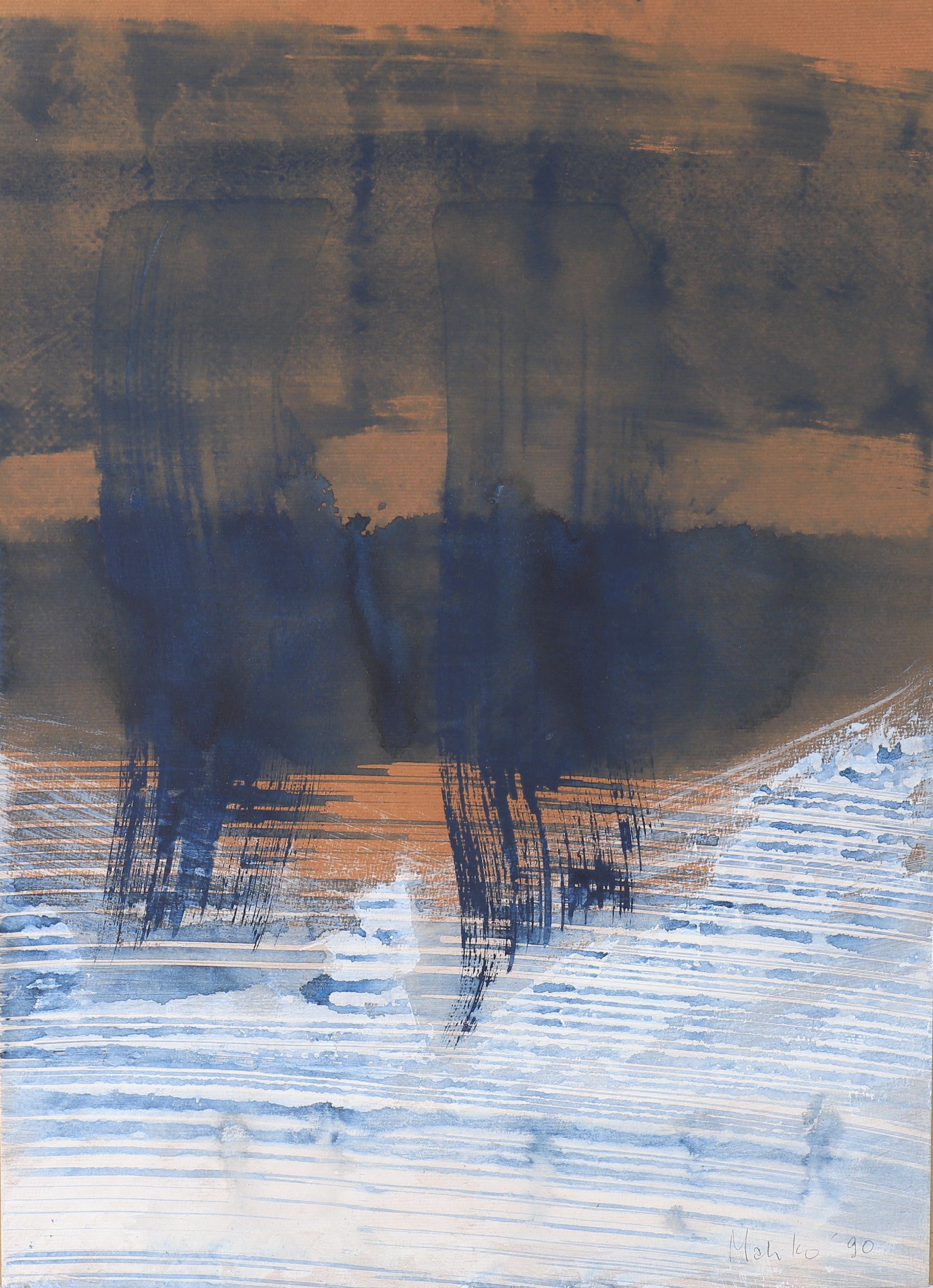 Inline Image - Lot 257: Makiko (Japanese, 20th century), 'Untitled', Ink and watercolour on brown paper | Est. £150-200 (+ fees)