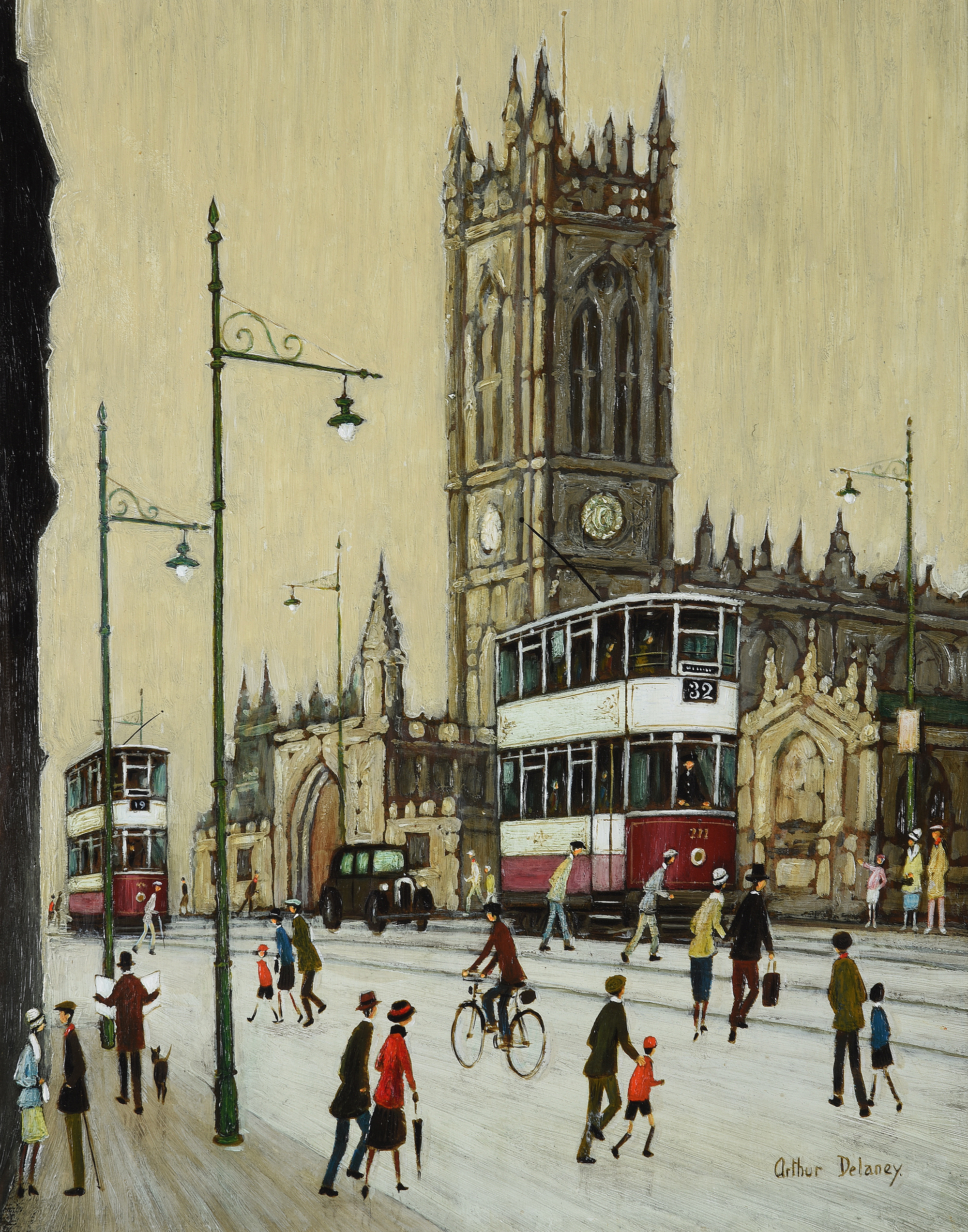 Inline Image - Arthur Delaney (British 1927-1987), 'Manchester Cathedral', Oil on board | Est. £5,000-7,000 (+ fees)