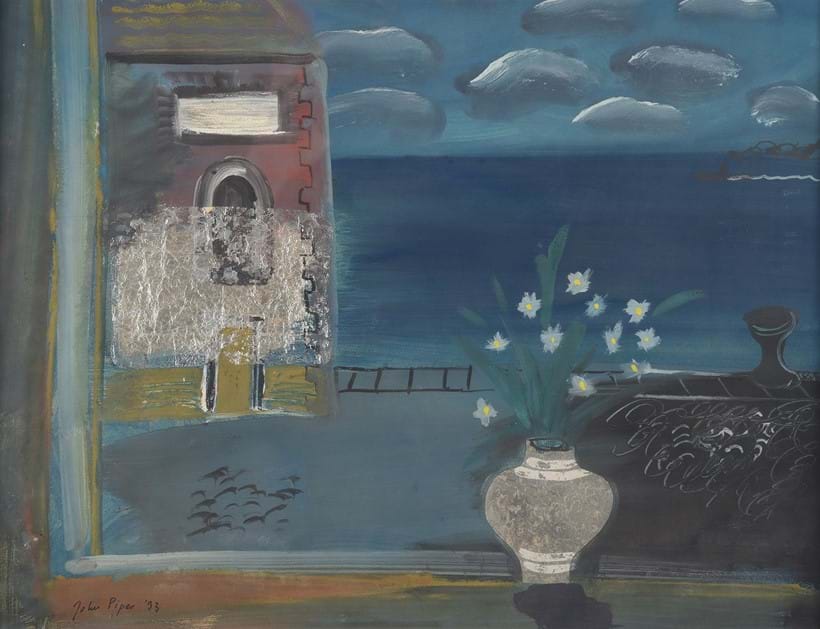 Inline Image - Lot 14: λ John Piper (British 1903-1992), 'The Vase of Flowers by an Open Window', Gouache, ink, pencil, collage and wash on paper | Sold for £35,000