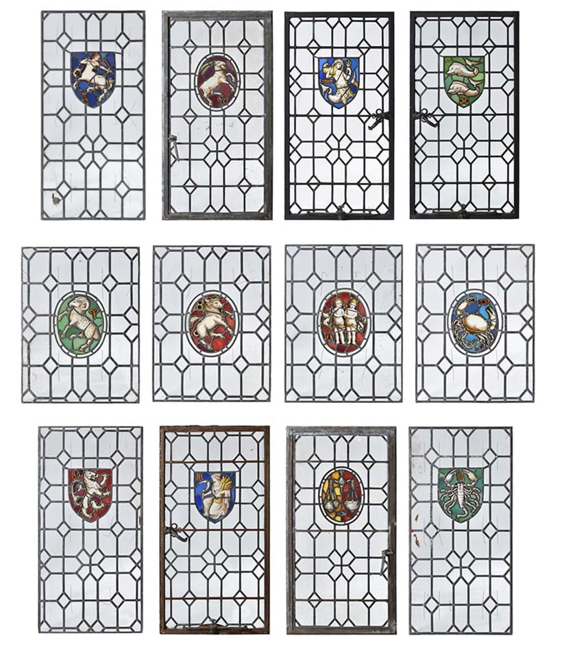 Inline Image - Lot 553 | A group of twelve stained glass and leaded window panels, early 20th century | Est. £500-800 (+ fees)