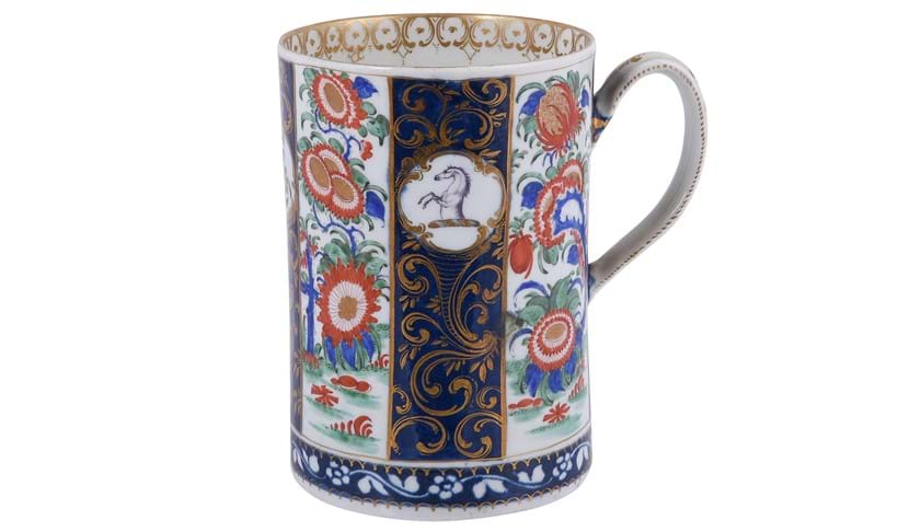 Inline Image - Lot 146 | A Worcester 'Queen's' pattern 'Rich Kakiemon' cylindrical armorial mug from the Fry Service, circa 1768-70 | Est. £600-800 (+ fees)