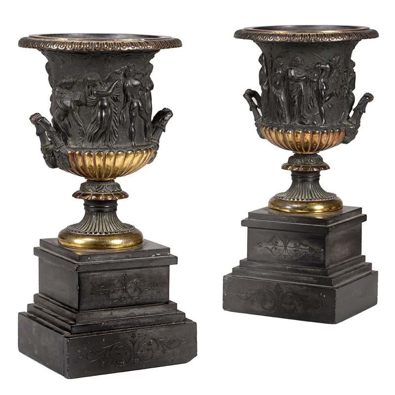 A pair of French gilt and patinated bronze models of the Borghese vase, late 19th century