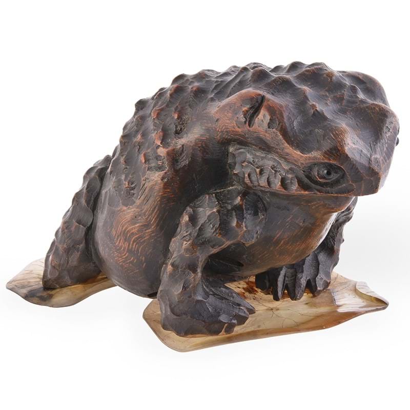A Japanese root wood carving of a Warty Toad, Meiji-Taisho Period