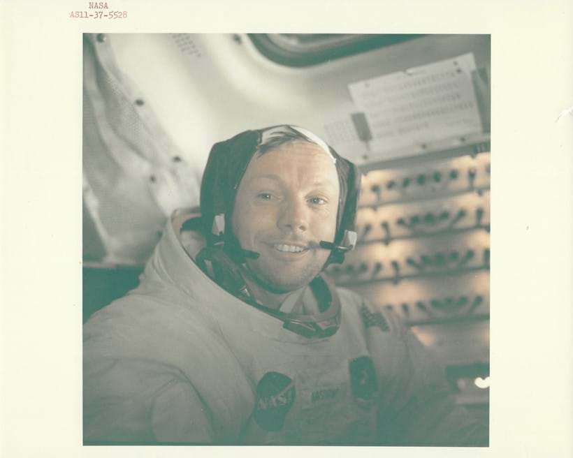 Inline Image - Lot 256: Neil Armstrong smiles inside the Lunar Module after the historic moonwalk, Apollo 11, 16-24 Jul 1969 | Est. £1,000-1,500 (+ fees)