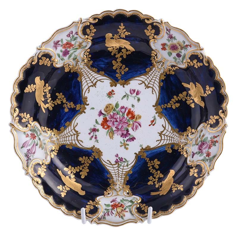 A Chelsea blue-ground and gilt plate, circa 1765