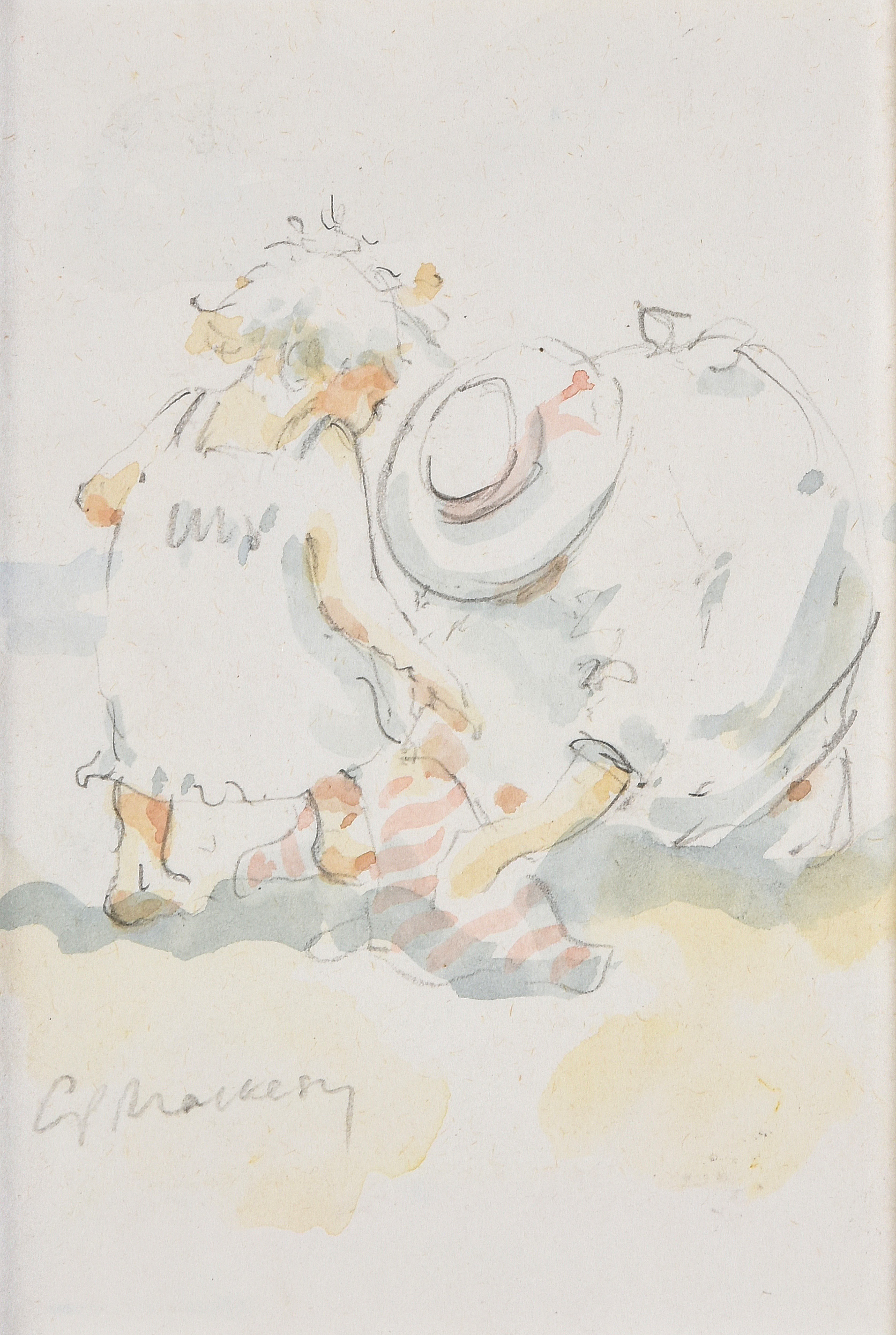 Inline Image - Lot 218: Charlie Mackesy (British b. 1962), 'Mother and daughter at the beach', Watercolour and pencil, drawn in 1988 | Est. £700-1,000 (+ fees)