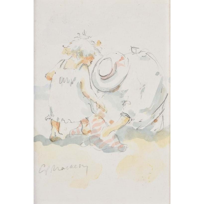 Inline Image - Lot 218: Charlie Mackesy (British b. 1962), 'Mother and daughter at the beach', Watercolour and pencil, drawn in 1988 | Est. £700-1,000 (+ fees)