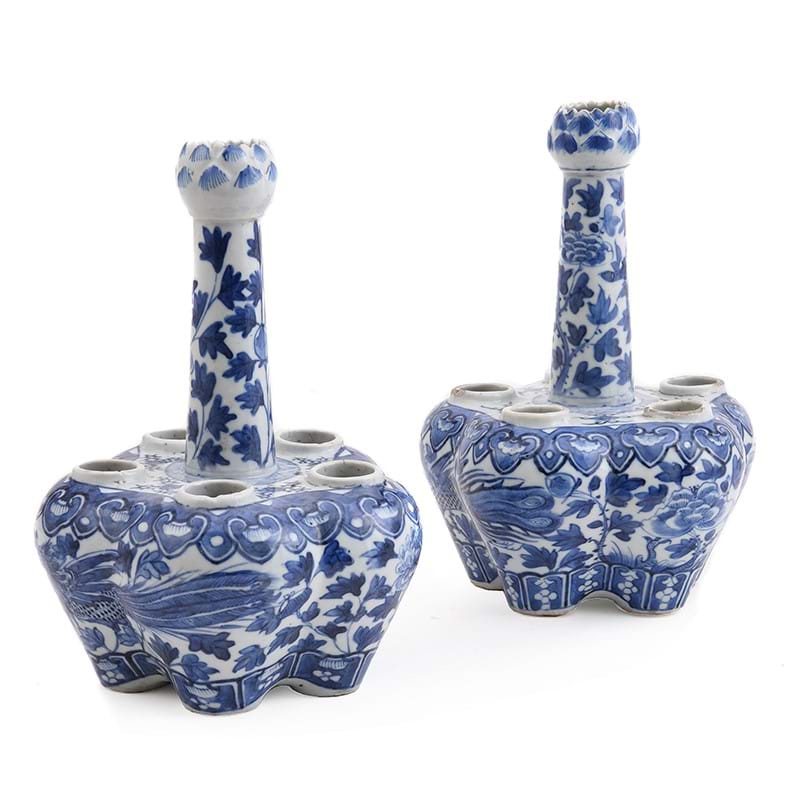 Chinese blue and white 'Crocus' vases
