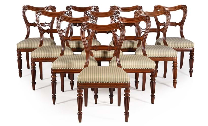Inline Image - Lot 387: A set of twenty-four George IV mahogany dining chairs by Gillows, circa 1830 | Est. £25,000-40,000 (+ fees)