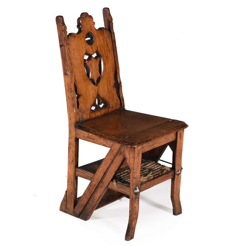 Inline Image - Lot 480: A Victorian oak metamorphic library chair, circa 1880 | Est. £400-600 (+ fees)