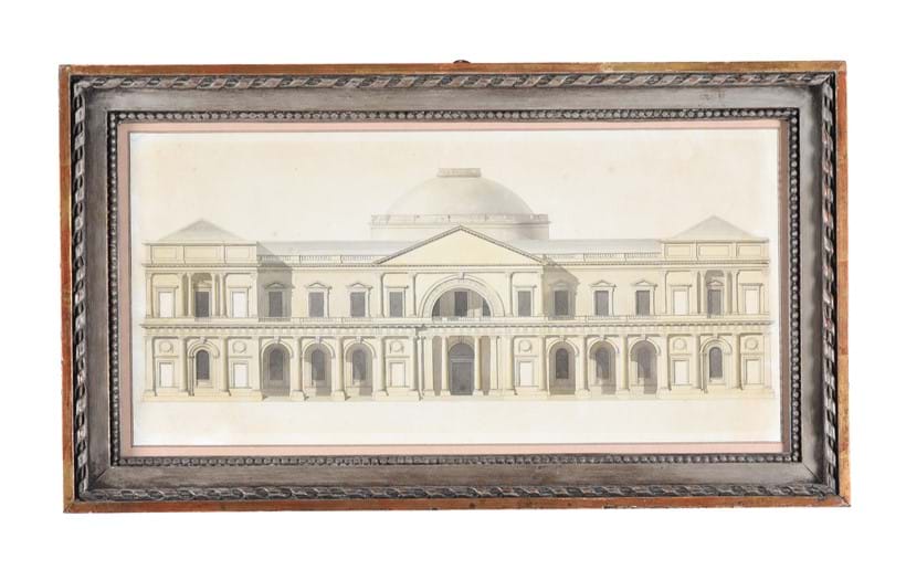 Inline Image - Lot 79: Thomas Sandby (English 1721-1798), 'Design for the Royal Exchange building in Dublin, circa 1769', pen and ink with coloured washes | Est. £1,000-1,500 (+ fees)