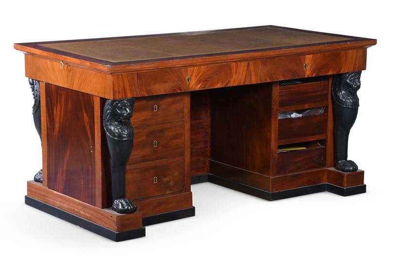 Inline Image - Lot 214: An Empire mahogany and ebonised desk, 19th century and later, manner of Jacob Desmalter | Est. £3,000-5,000 (+ fees)