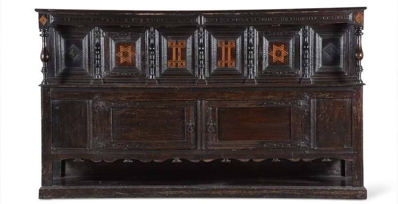 Inline Image - Lot 305: An oak and inlaid side cupboard, late 17th century and later | Est. £3,000-5,000 (+ fees)