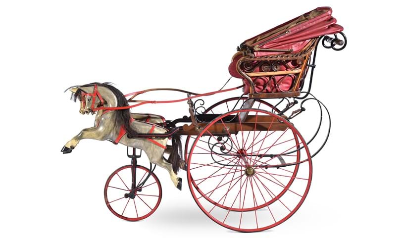 Inline Image - Lot 390: A Victorian or Edwardian child's horse and carriage, late 19th or early 20th century | Est. £300-600 (+ fees)