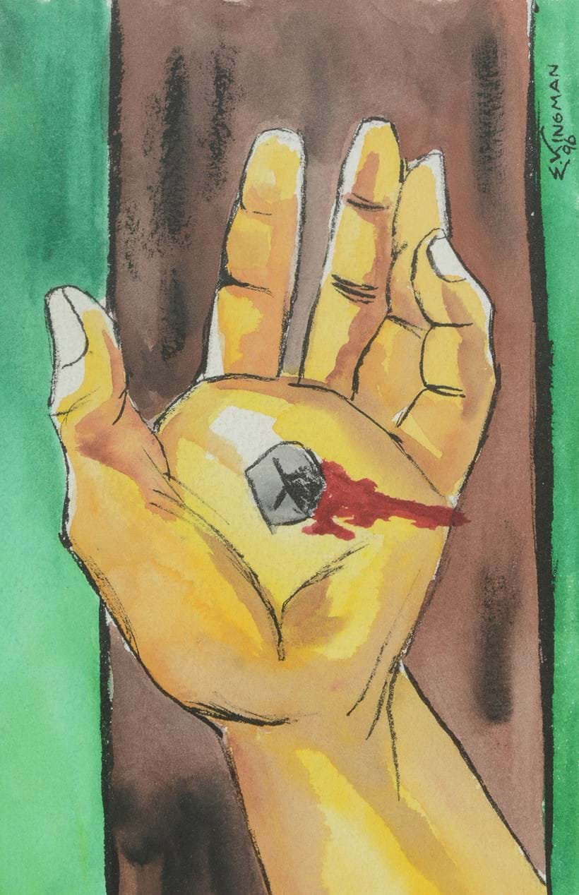 Inline Image - Lot 225: Eduardo Kingman (Ecuadorian 1913-1997), 'Crucifixion', Ink and watercolour | Est. £300-500 (+ fees)