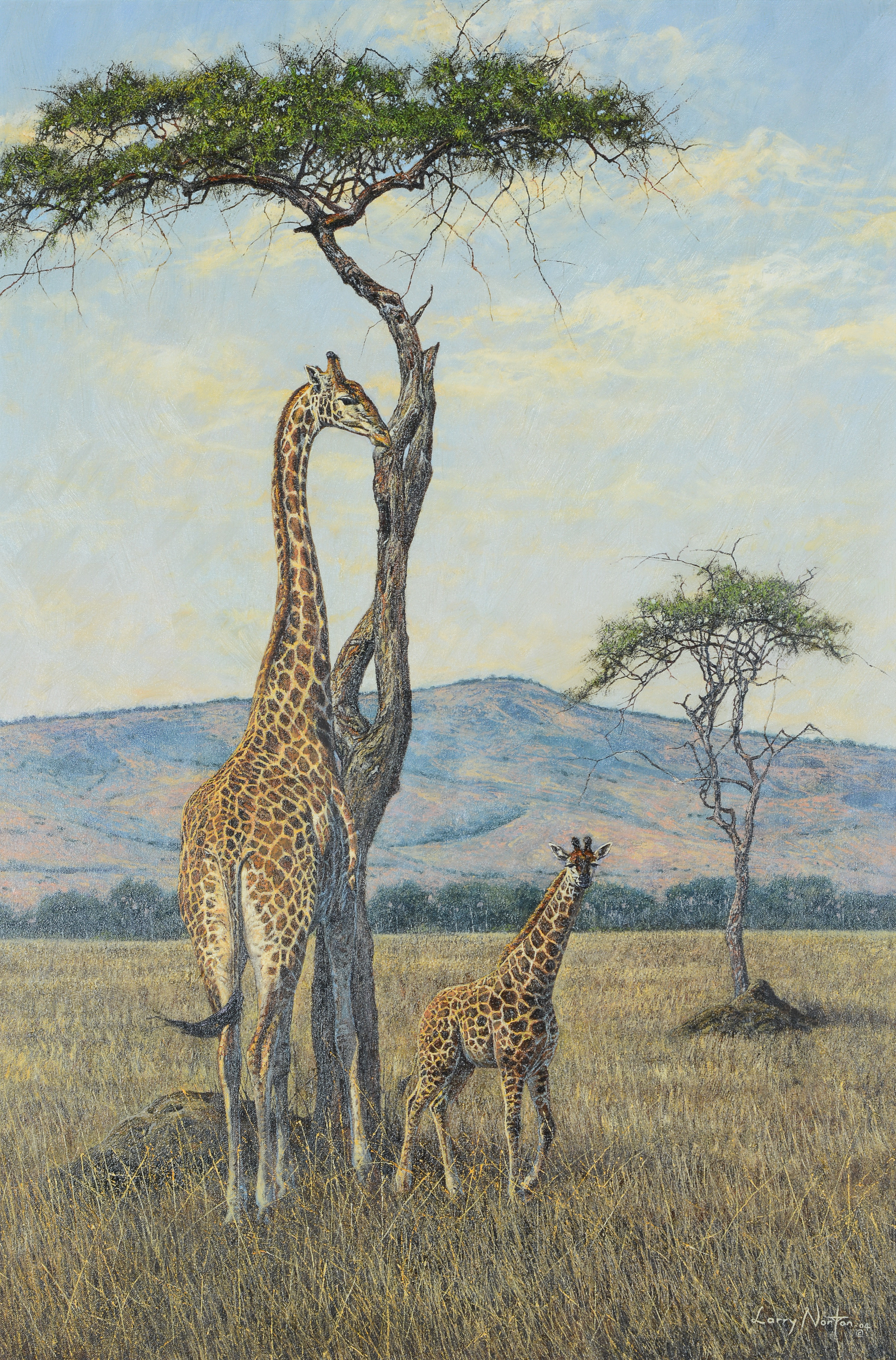 Inline Image - Lot 139: Larry Norton (Zimbabwean b.1963), 'Giraffes on the Savanna', Oil on canvas | Est. £700-1,000 (+ fees)