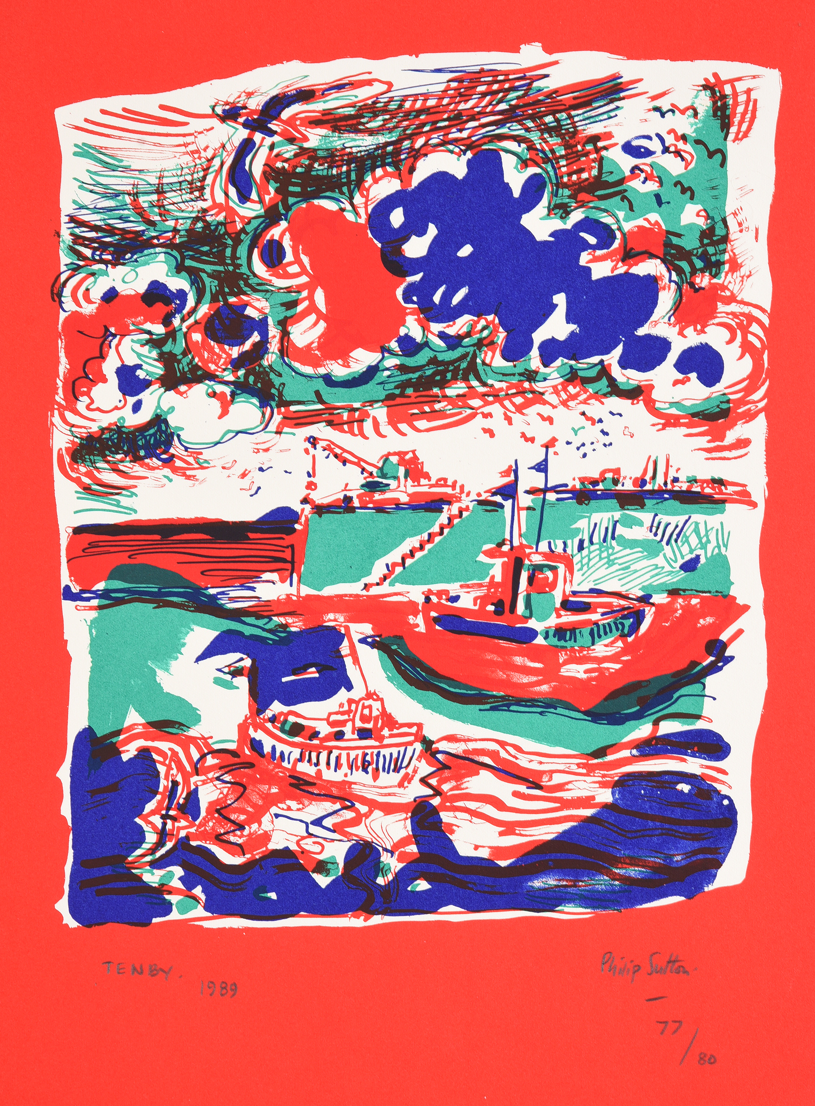 Inline Image - Lot 189: λ Philip Sutton (British b.1928), 'Tenby', Lithograph, 1989 | Est. £200-400 (+ fees)