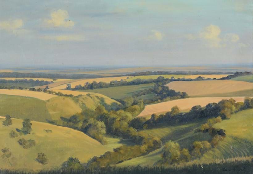 Inline Image - λ Julian Barrow (British 1939-2013), 'Cranbourne Chase, Dorset (Win Green, Near Shaftesbury)', oil on canvas | Est, £400-600 (+ fees)