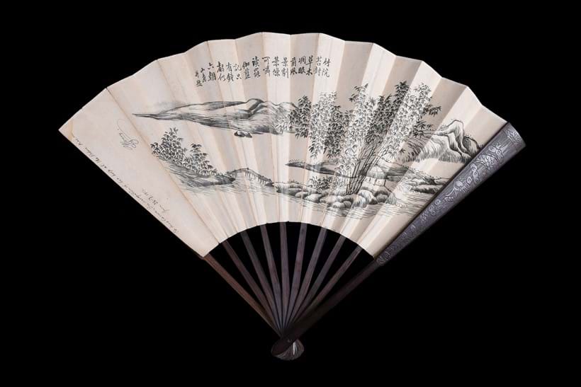 Inline Image - An ink inscribed printed fan signed, 'Henry, To Mrs Carson in recognition of her help at the Palace fire on June 26-7, 1923.'