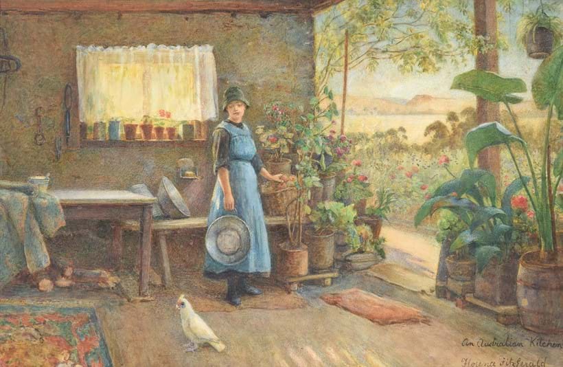 Inline Image - Lot 174: Florence Fitzgerald (British 1857-1927), 'An Australian Kitchen', Watercolour and bodycolour | Est. £700-1,000 (+ fees)