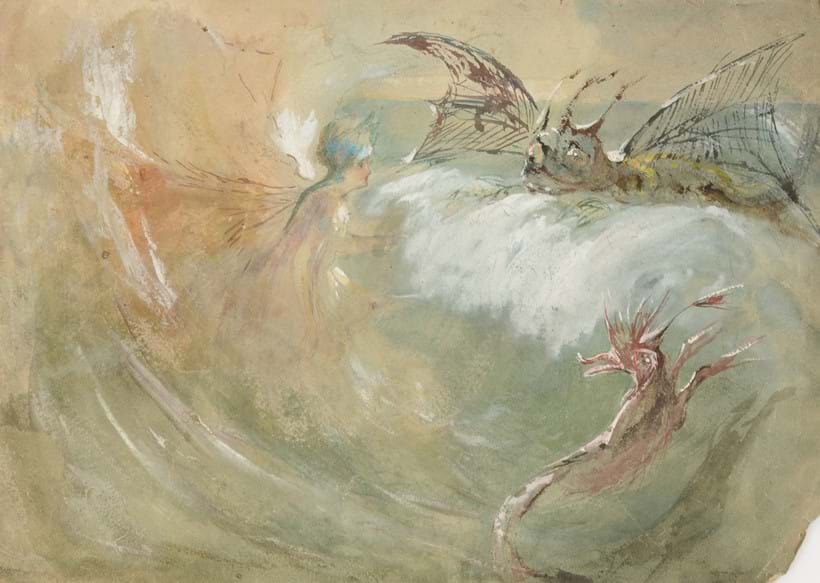 Inline Image - Lot 158: John Anster Fitzgerald (British 1832-1906), 'Goblin and Fairy in the crest of a wave', Watercolour and bodycolour (unframed) | Est. £600-800 (+ fees)