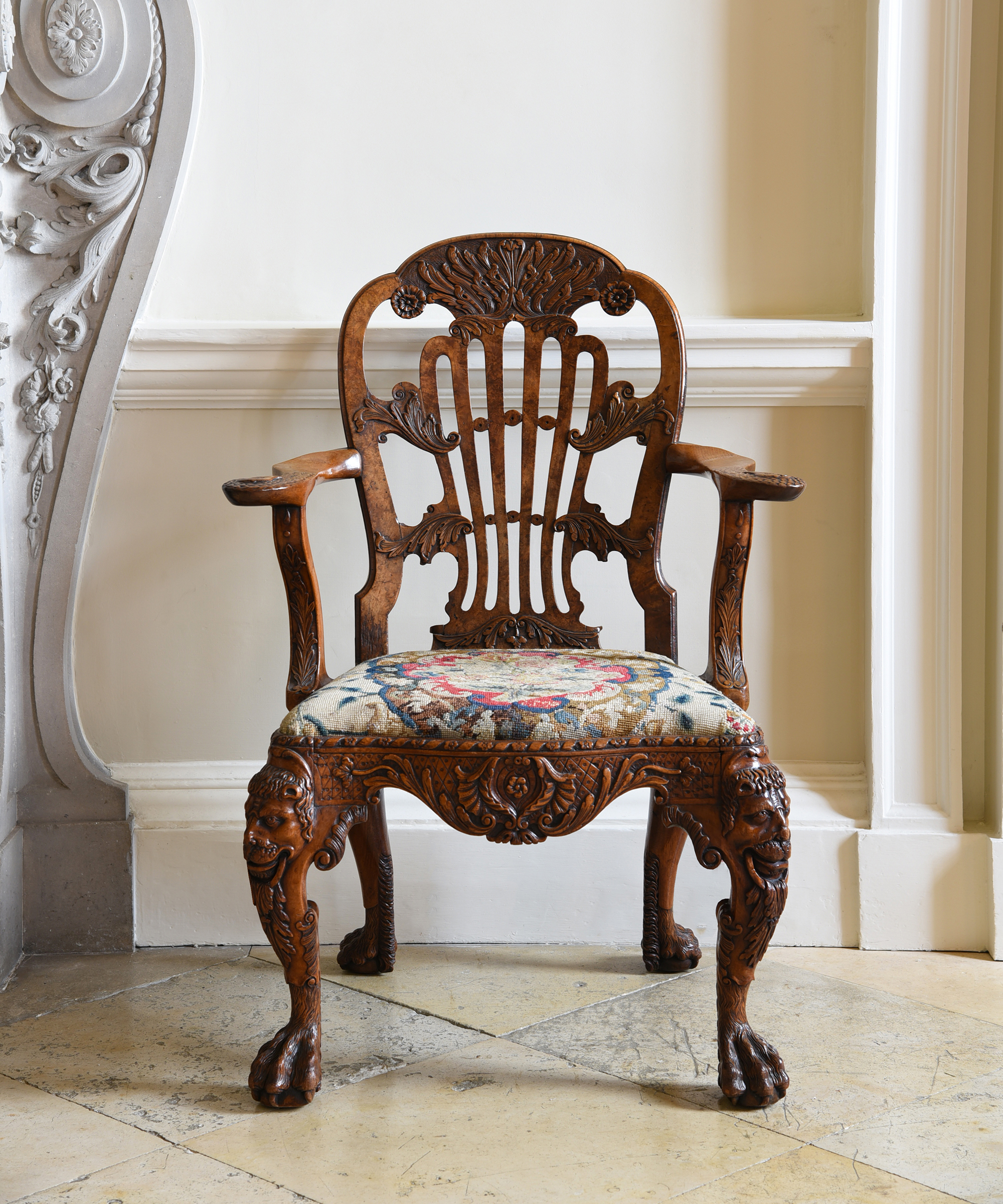 Inline Image - Lot 110: A George II carved walnut open armchair, attributed to Daniel Bell and Thomas Moore, circa 1735 | Est. £30,000-50,000 (+ fees)